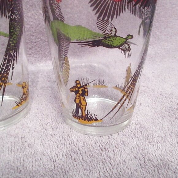 1950s Vtg Hazel Atlas Hunting Pheasant Glasses Highball Drinking Set Of 4 MCM - Picture 6 of 12